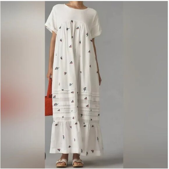 Anthropologie Dresses & Skirts - Anthropologie Pilcro White Embroidered Oversized White Floral Dress size M